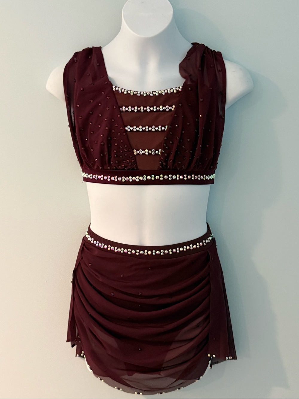 Girls Size 14 Rhinestone Lyrical Costume, Maroon Dance Outfit